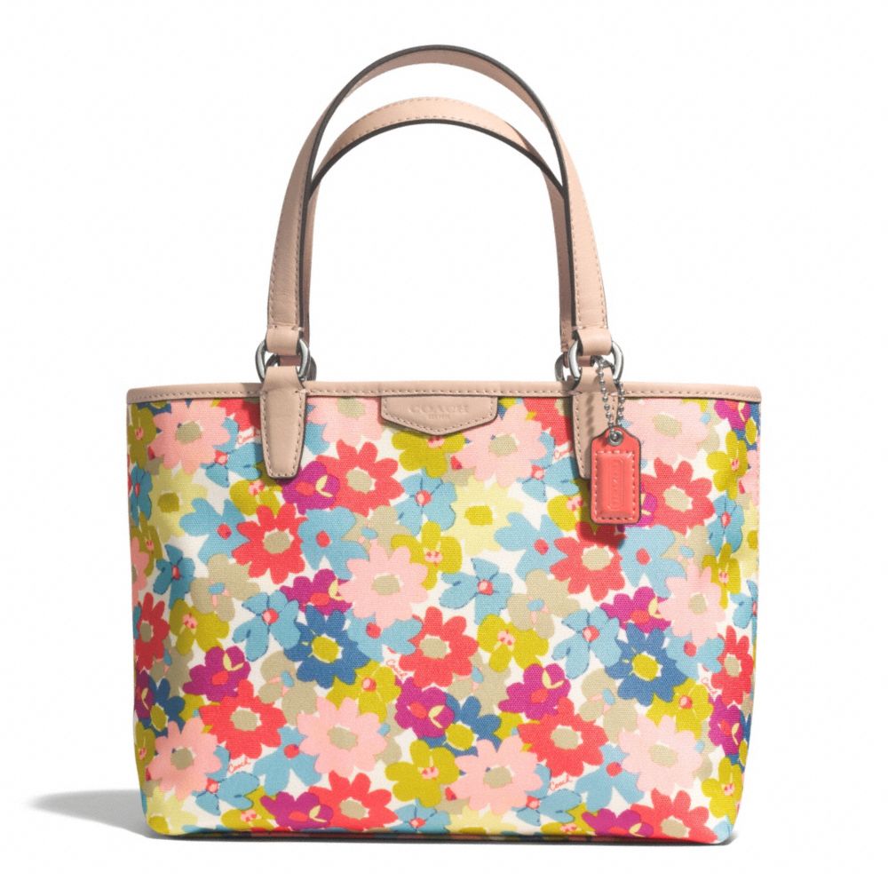 COACH f51596 SIGNATURE STRIPE FLORAL TOP HANDLE TOTE 