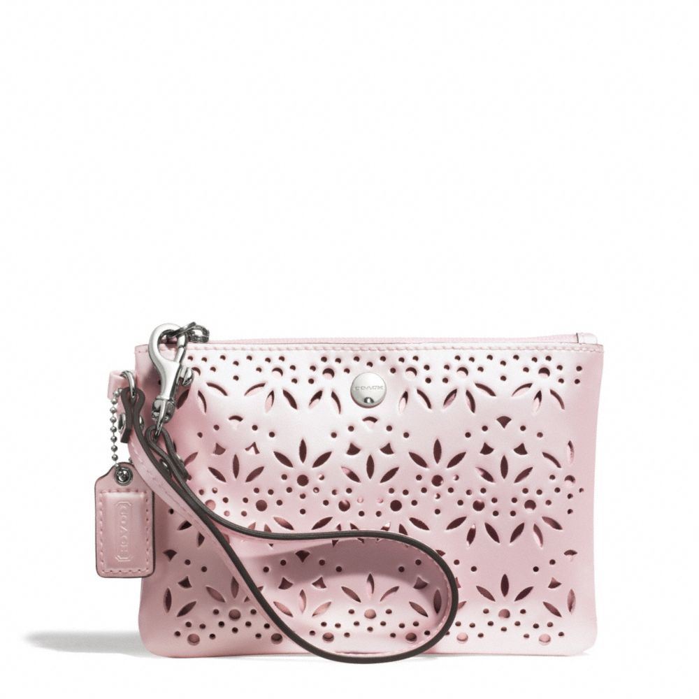 COACH F51609 Metro Eyelet Leather Small Wristlet SILVER/SHELL PINK