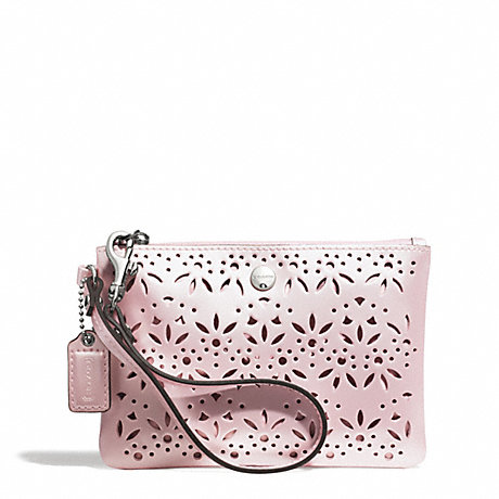 COACH f51609 METRO EYELET LEATHER SMALL WRISTLET SILVER/SHELL PINK