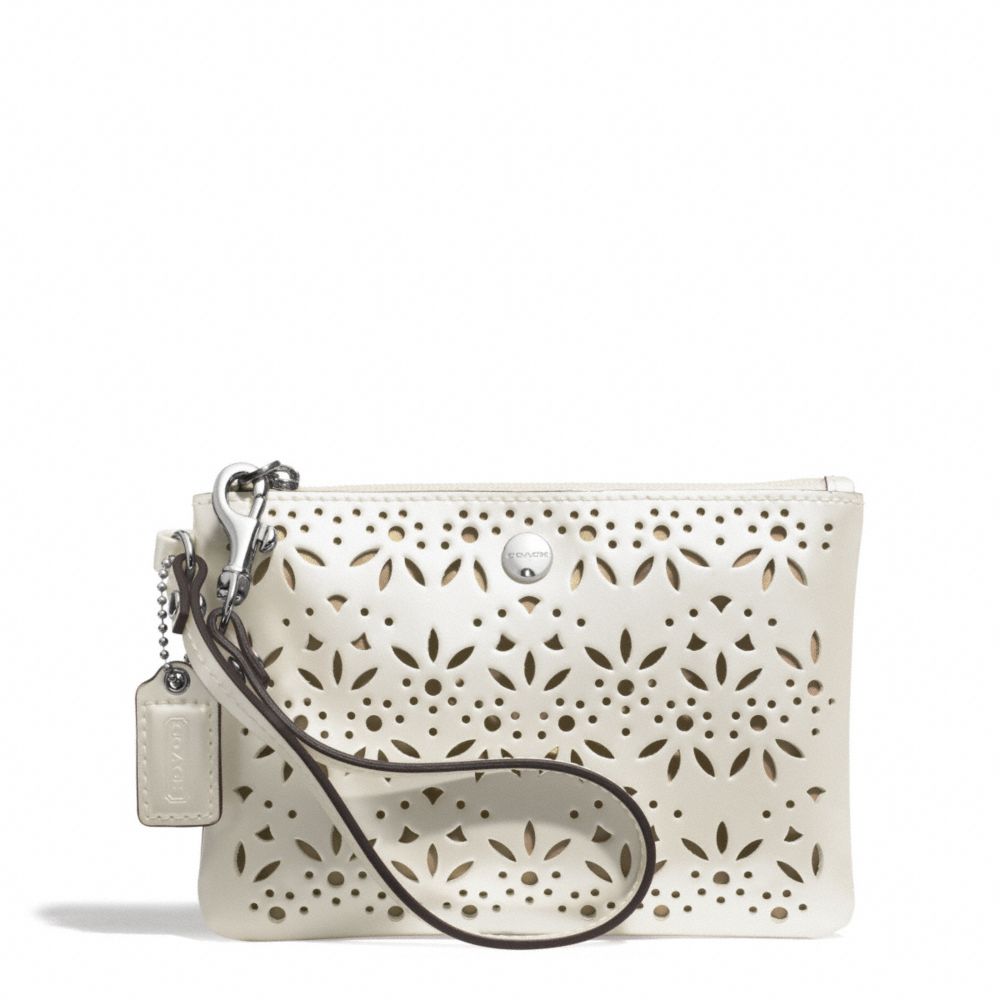 METRO EYELET LEATHER SMALL WRISTLET - SILVER/IVORY - COACH F51609