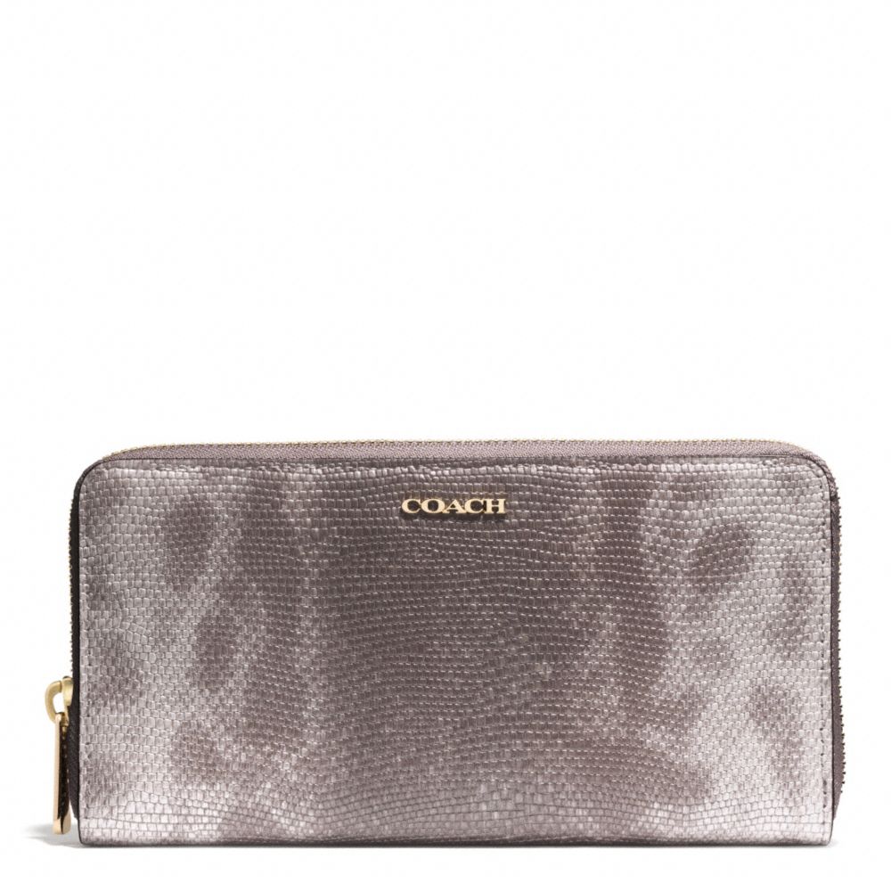 COACH MADISON PINNACLE EMBOSSED SPOTTED LIZARD ACCORDION ZIP WALLET - LIGHT GOLD/SILVER - F51614