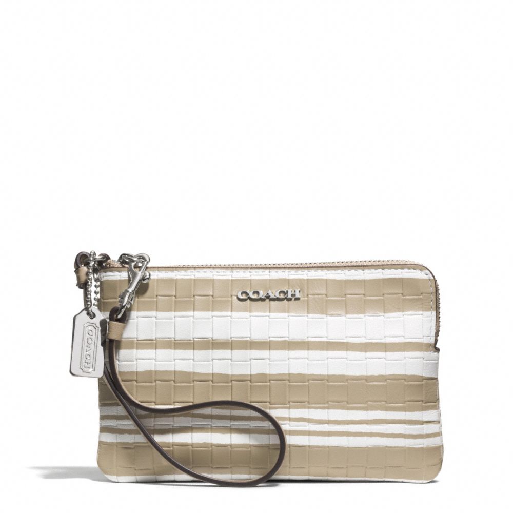 COACH F51619 Bleecker Embossed Woven Leather L-zip Small Wristlet SILVER/FAWN/WHITE