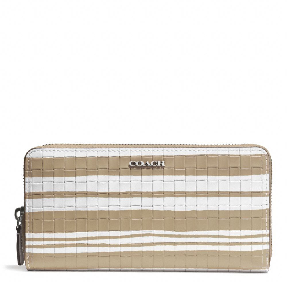 COACH F51620 Bleecker Embossed Woven Leather Accordion Zip Wallet SILVER/FAWN/WHITE