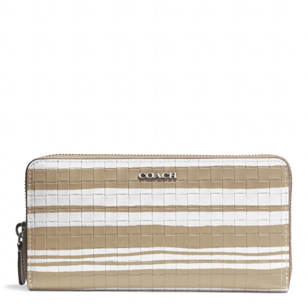 COACH F51620 BLEECKER EMBOSSED WOVEN LEATHER ACCORDION ZIP WALLET SILVER/FAWN/WHITE