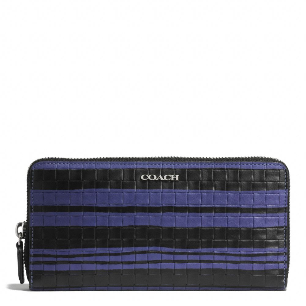 COACH BLEECKER EMBOSSED WOVEN LEATHER ACCORDION ZIP WALLET - SILVER/BLUE INDIGO/BLACK - f51620