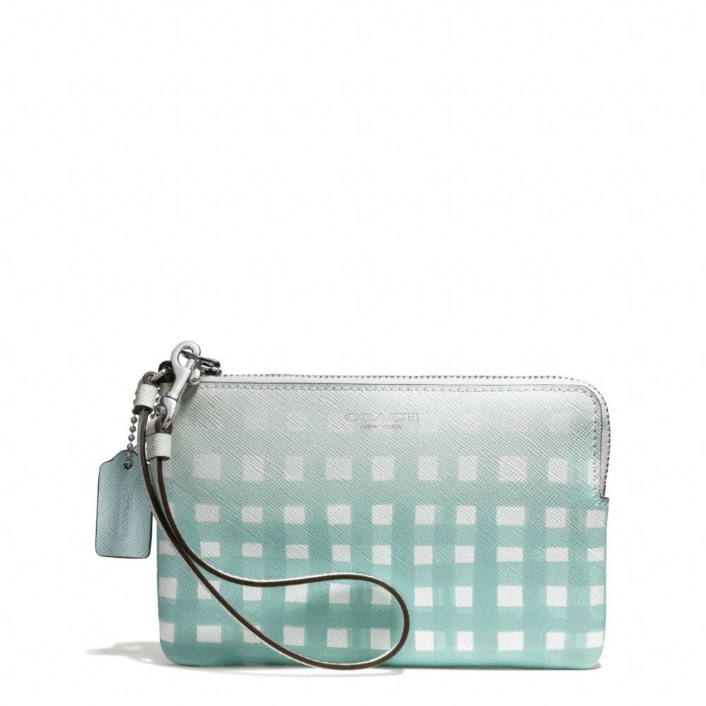 COACH GINGHAM SAFFIANO L-ZIP SMALL WRISTLET - SILVER/WHITE/DUCK EGG - f51631