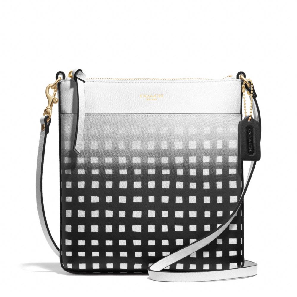 COACH GINGHAM SAFFIANO NORTH/SOUTH SWINGPACK - LIGHT GOLD/WHITE/BLACK - F51632