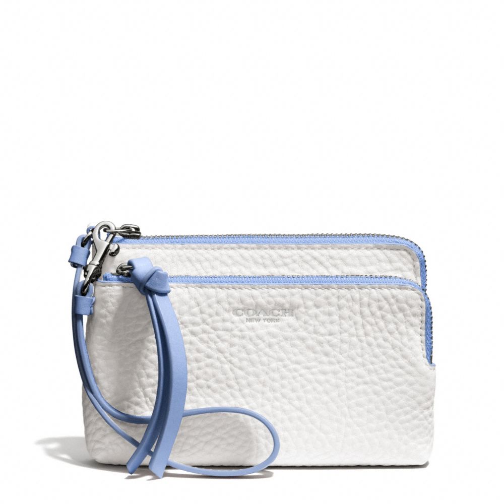 COACH f51637 BLEECKER EDGEPAINT DOUBLE L-ZIP WRISTLET SILVER/WHITE/BLUE OXFORD