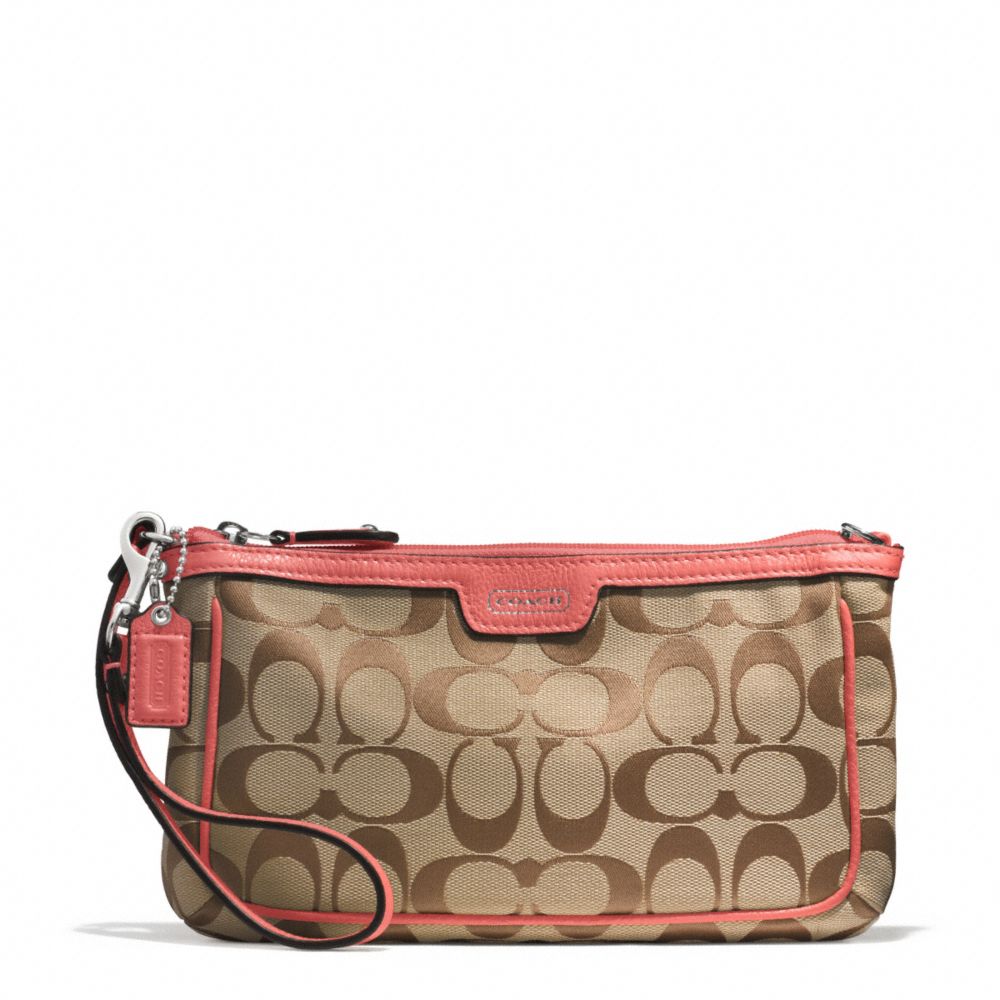 COACH F51661 Campbell Signature Large Wristlet SILVER/KHAKI/TEAROSE