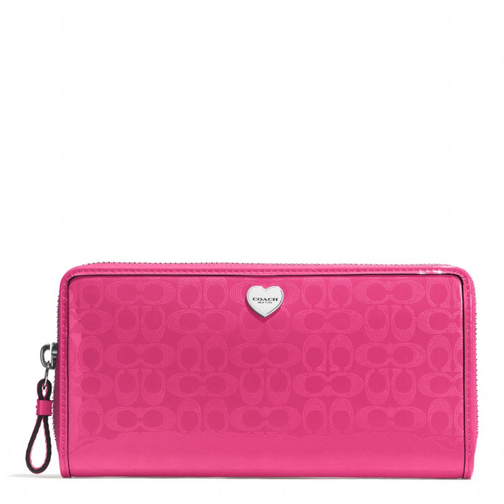 PERFORATED EMBOSSED LIQUID GLOSS ACCORDION ZIP WALLET - f51675 - SILVER/FUCHSIA