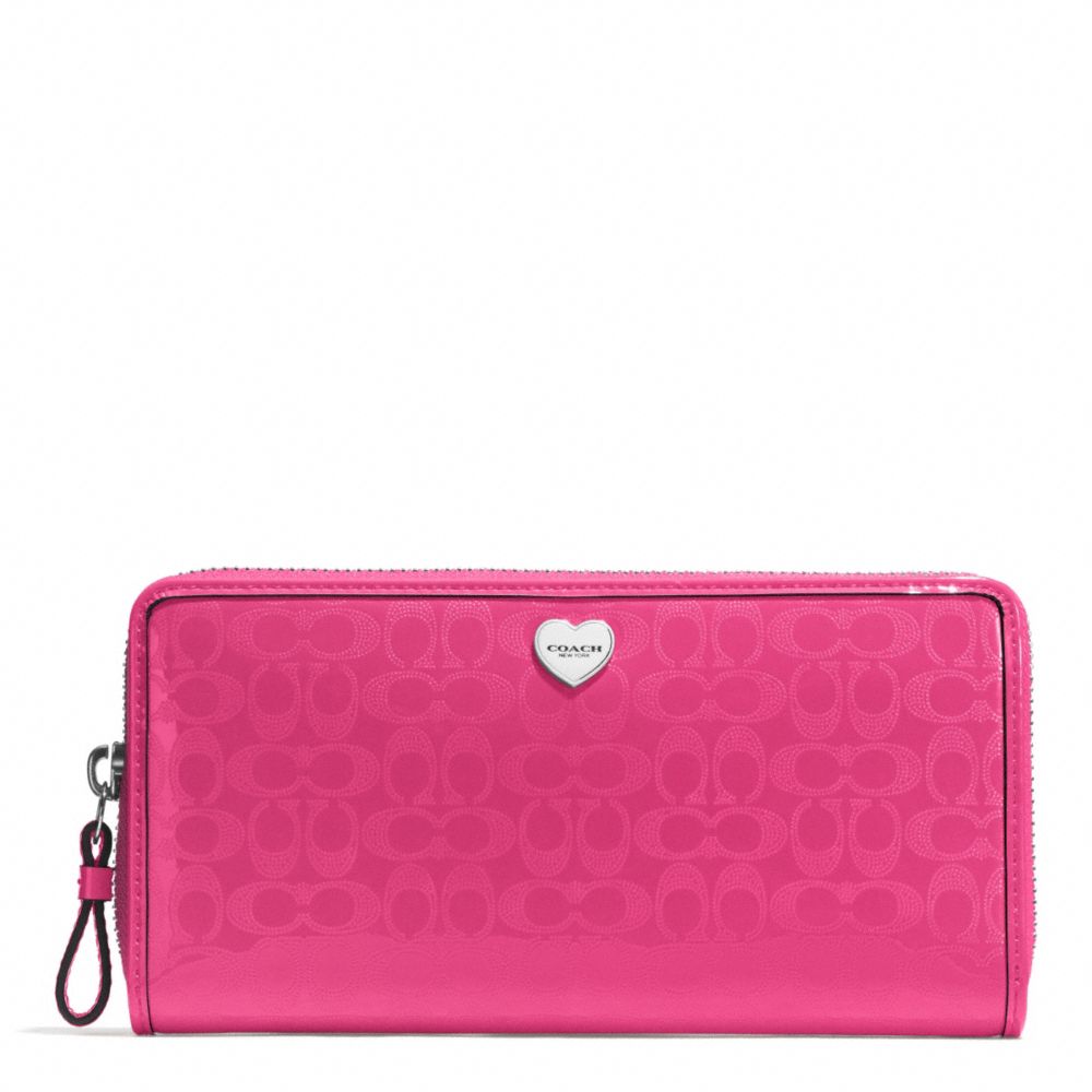 COACH f51675 PERFORATED EMBOSSED LIQUID GLOSS ACCORDION ZIP WALLET SILVER/FUCHSIA