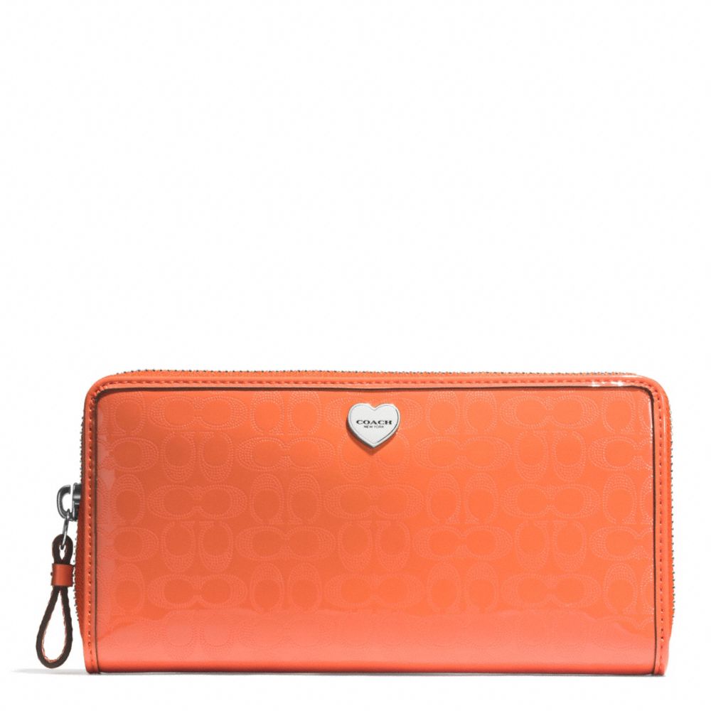 PERFORATED EMBOSSED LIQUID GLOSS ACCORDION ZIP WALLET - f51675 - SILVER/ORANGE