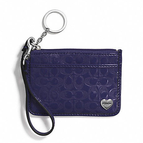COACH F51676 PERFORATED EMBOSSED LIQUID GLOSS ID SKINNY SILVER/NAVY