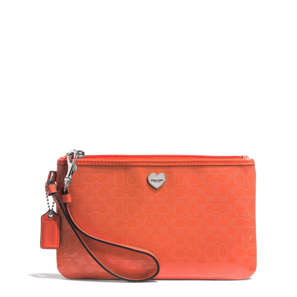 COACH PERFORATED EMBOSSED LIQUID GLOSS MEDIUM WRISTLET - SILVER/ORANGE - F51677