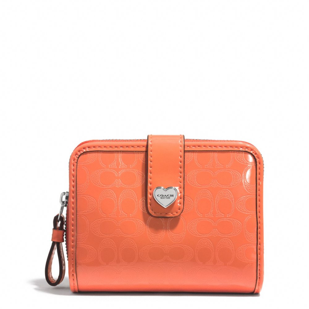 PERFORATED EMBOSSED LIQUID GLOSS MEDIUM ZIP AROUND - SILVER/ORANGE - COACH F51678