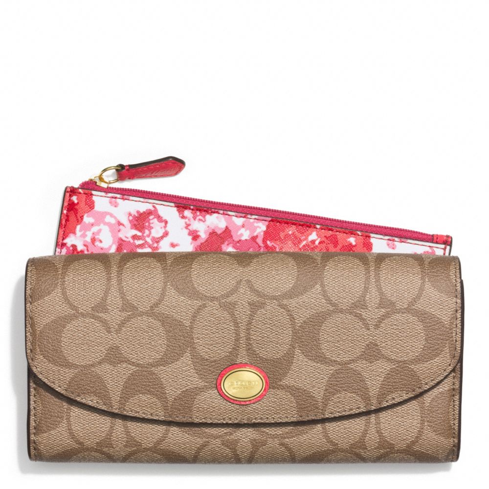 PEYTON FLORAL PRINT SLIM ENVELOPE WALLET WITH POUCH - BRASS/PINK MULTICOLOR - COACH F51693