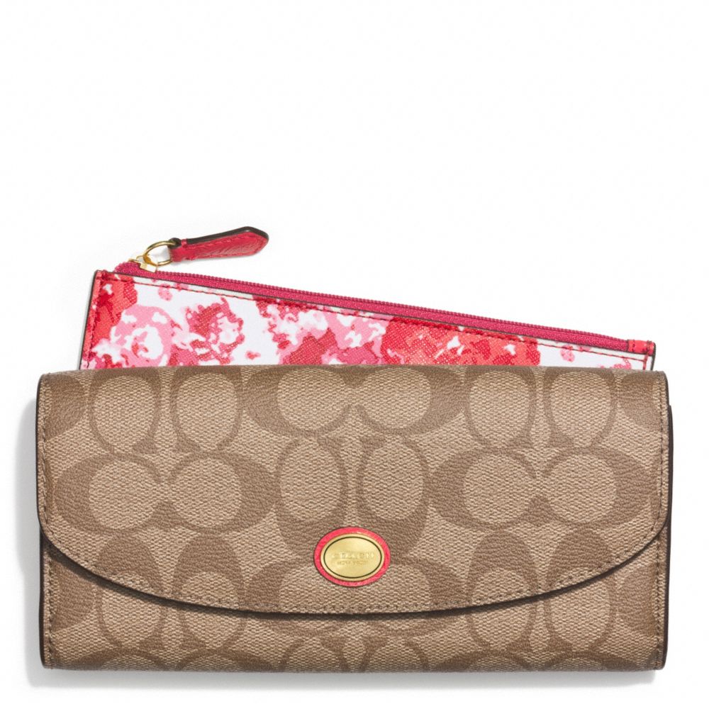 COACH PEYTON FLORAL PRINT SLIM ENVELOPE WALLET WITH POUCH - BRASS/PINK MULTICOLOR - f51693