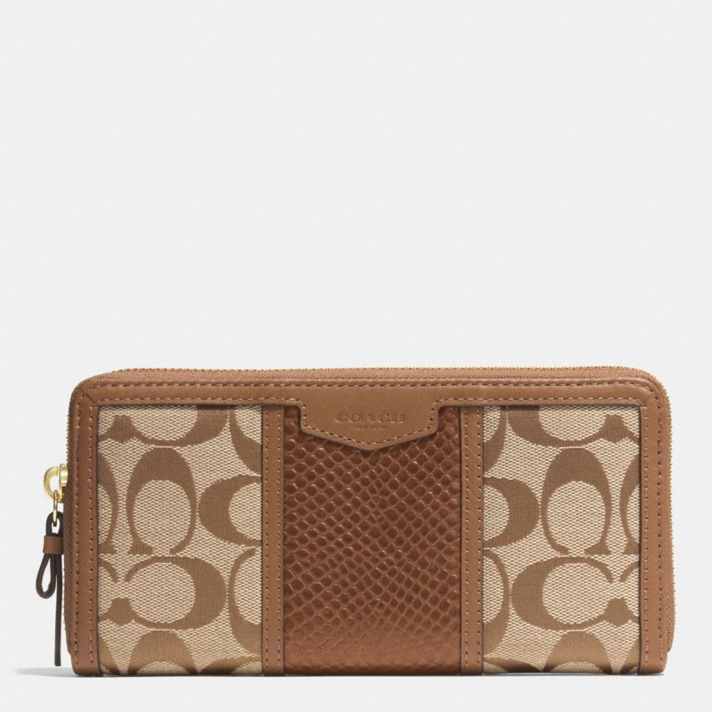 COACH SIGNATURE STRIPE WITH SNAKE ACCORDION ZIP WALLET - IMITATION METAL/KHAKI/SADDLE - f51698