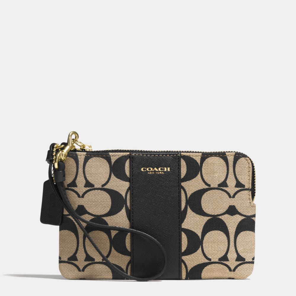 COACH L-ZIP SMALL WRISTLET IN PRINTED SIGNATURE -  GOLD/LIGHT KHAKI/BLACK - f51702