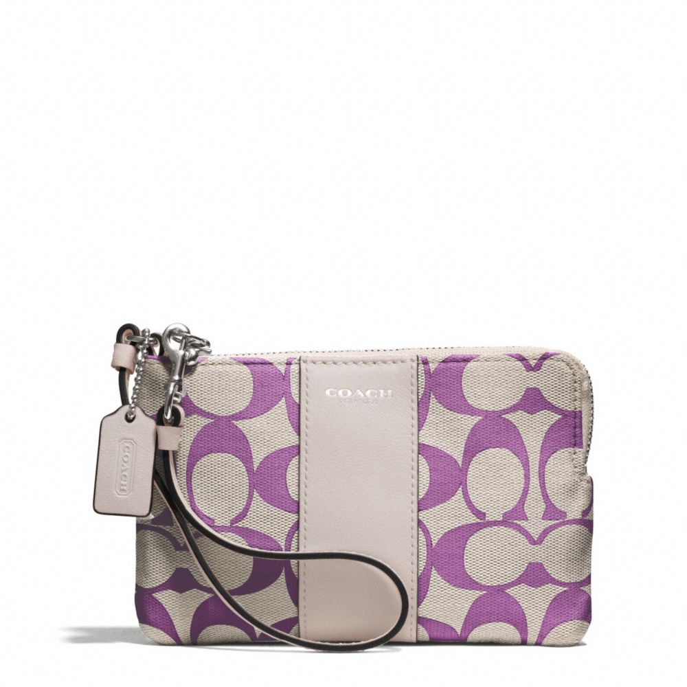 COACH PRINTED SIGNATURE L-ZIP SMALL WRISTLET - SILVER/LT KHA MULBERRY/ECRU - f51702