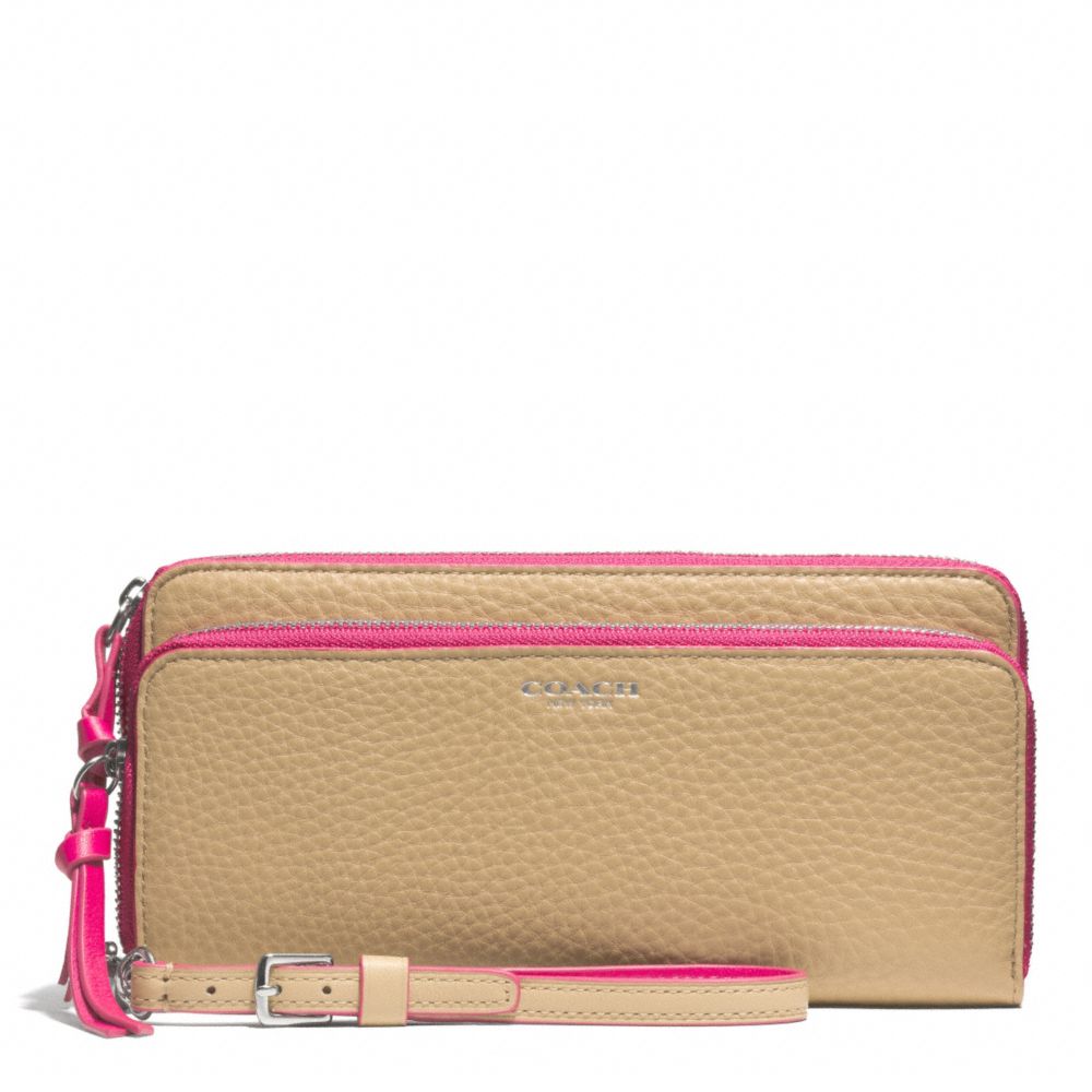 COACH f51704 BLEECKER EDGEPAINT LEATHER DOUBLE ZIP ACCORDION WALLET SILVER/CAMEL/PINK RUBY