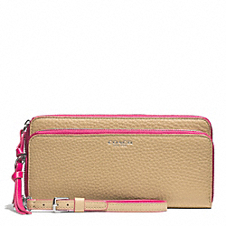 COACH F51704 Bleecker Edgepaint Leather Double Zip Accordion Wallet SILVER/CAMEL/PINK RUBY