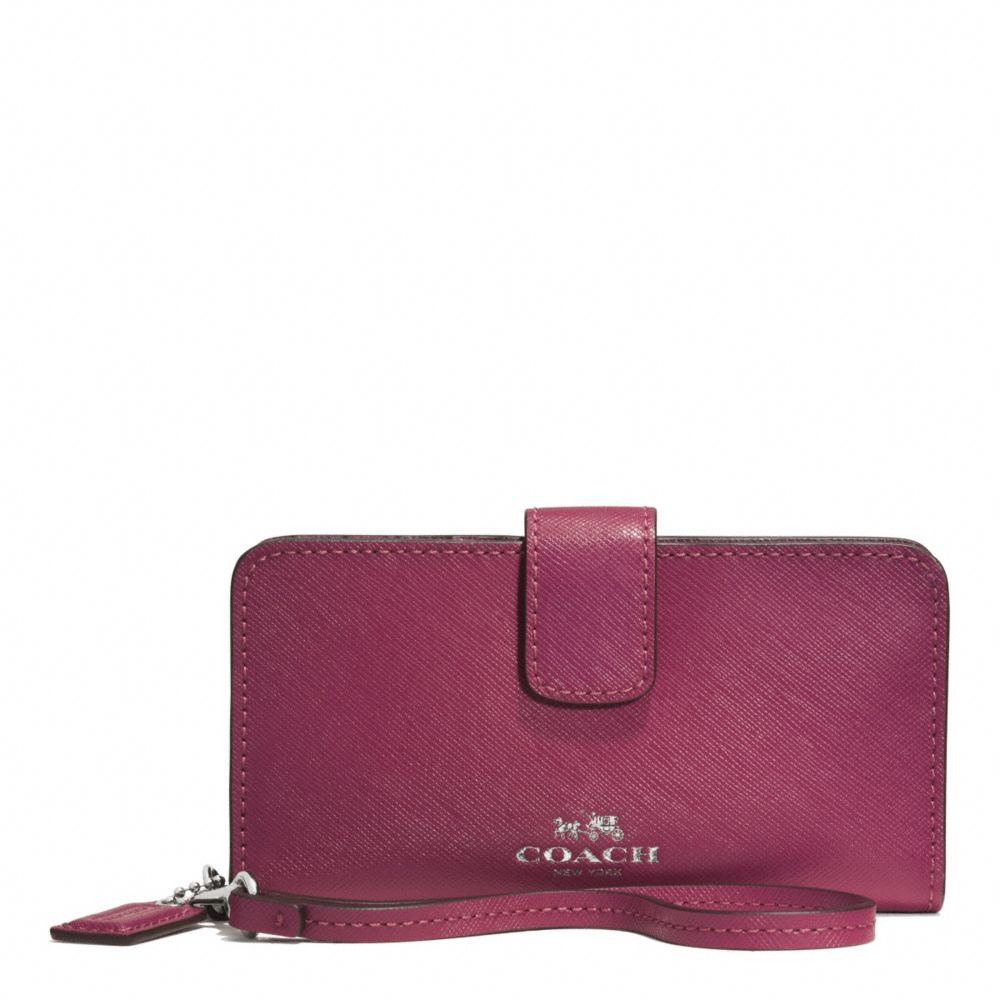 COACH DARCY LEATHER PHONE WALLET - SILVER/MERLOT - f51711