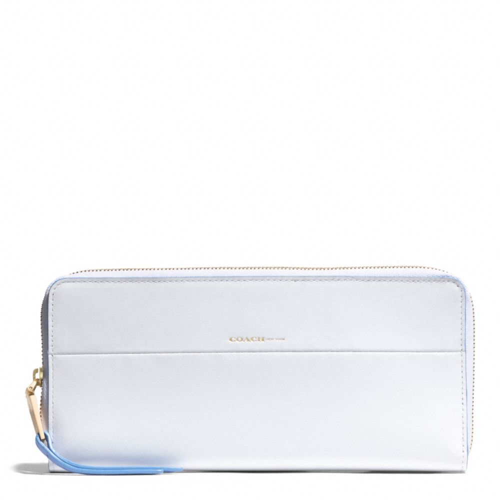 COACH F51716 EDGEPAINT LEATHER SLIM CONTINENTAL ZIP WALLET GOLD/WHITE/BLUE-OXFORD