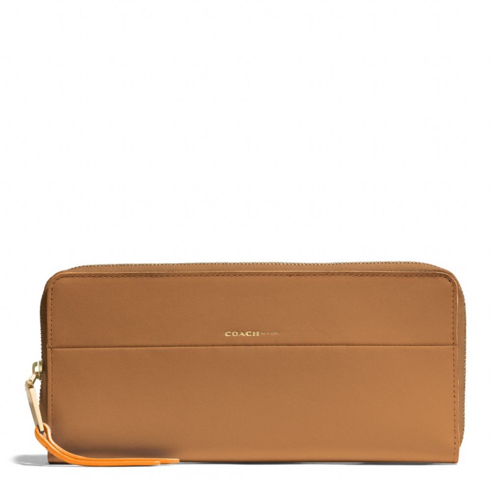 COACH f51716 EDGEPAINT LEATHER SLIM CONTINENTAL ZIP WALLET GOLD/CAMEL/BRIGHT MANDARIN