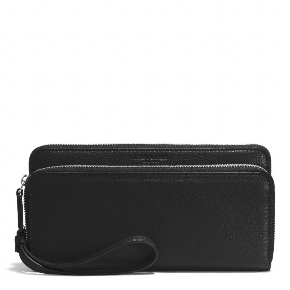 PARK LEATHER DOUBLE ACCORDION ZIP WALLET - f51725 - SILVER/BLACK