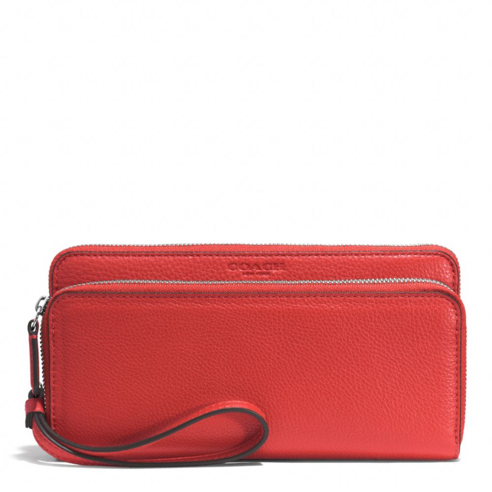 PARK LEATHER DOUBLE ACCORDION ZIP WALLET - f51725 - SILVER/VERMILLION