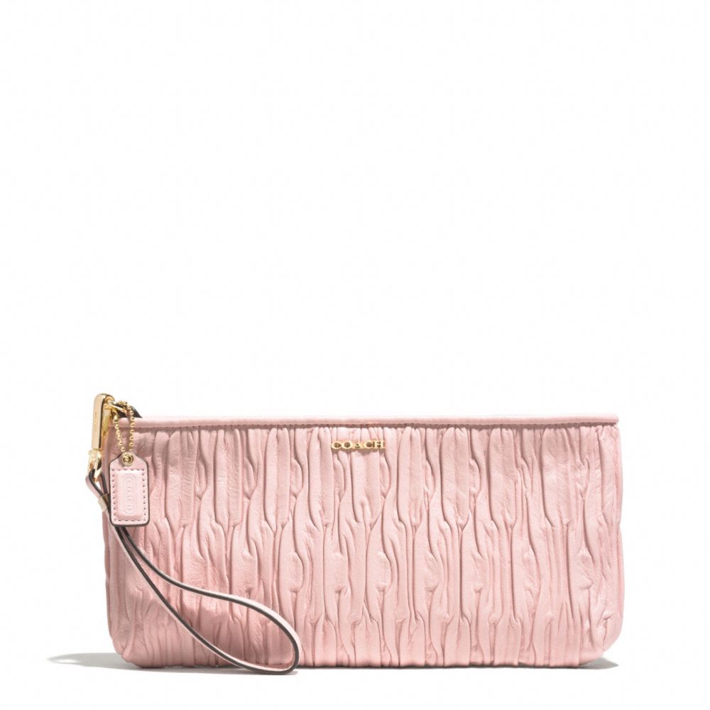 COACH F51741 MADISON GATHERED LEATHER ZIP TOP CLUTCH LIGHT-GOLD/NEUTRAL-PINK