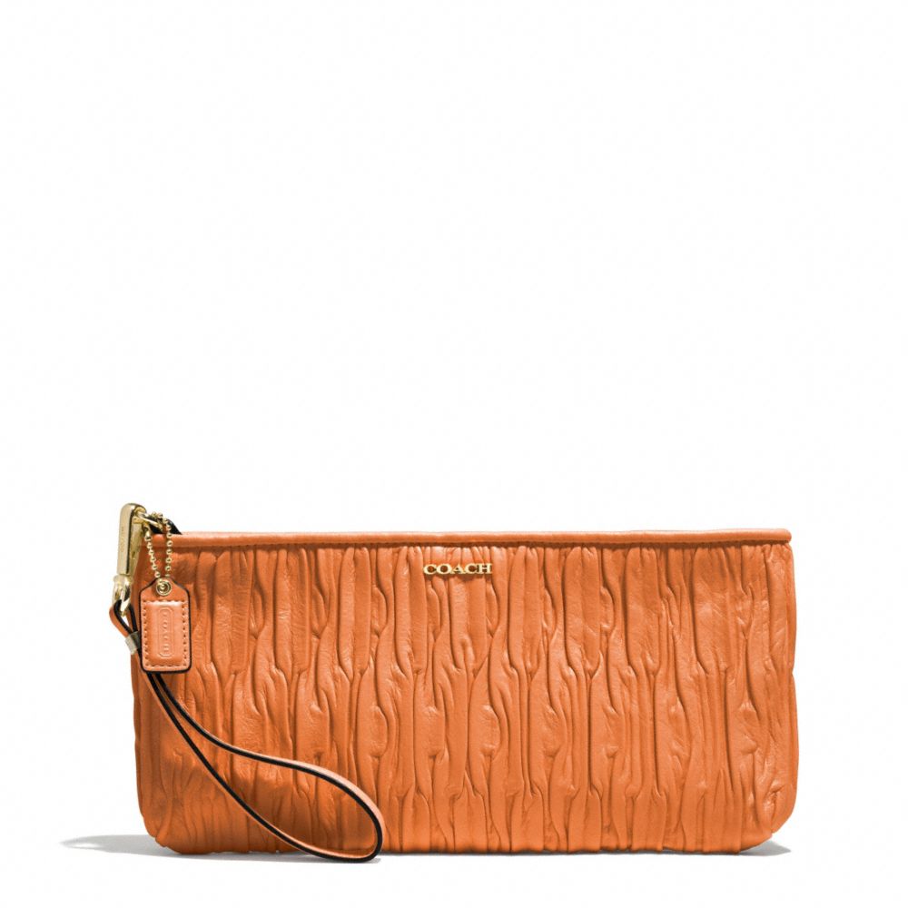 COACH f51741 MADISON GATHERED LEATHER ZIP TOP CLUTCH LIGHT GOLD/BRIGHT MANDARIN