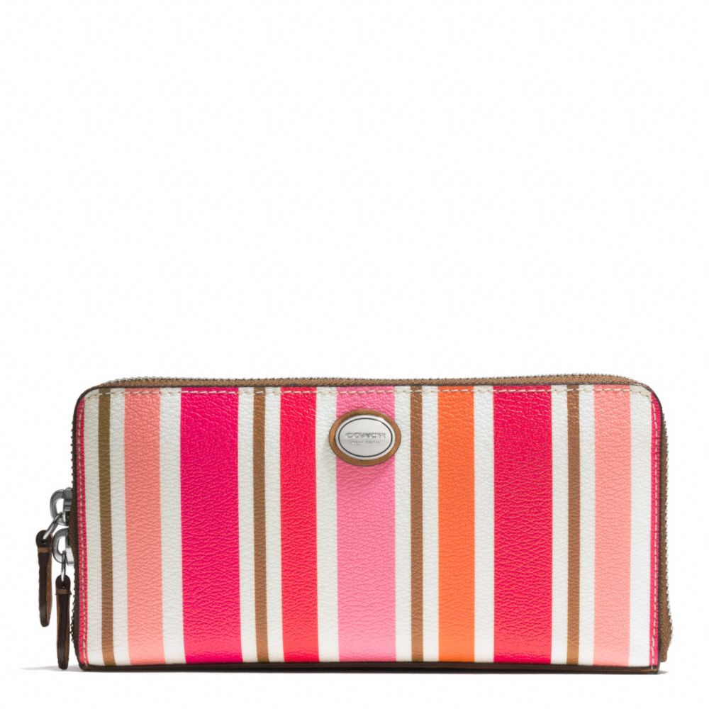 COACH PEYTON MULTI STRIPE ACCORDION ZIP WALLET - SILVER/PINK MULTICOLOR - f51751