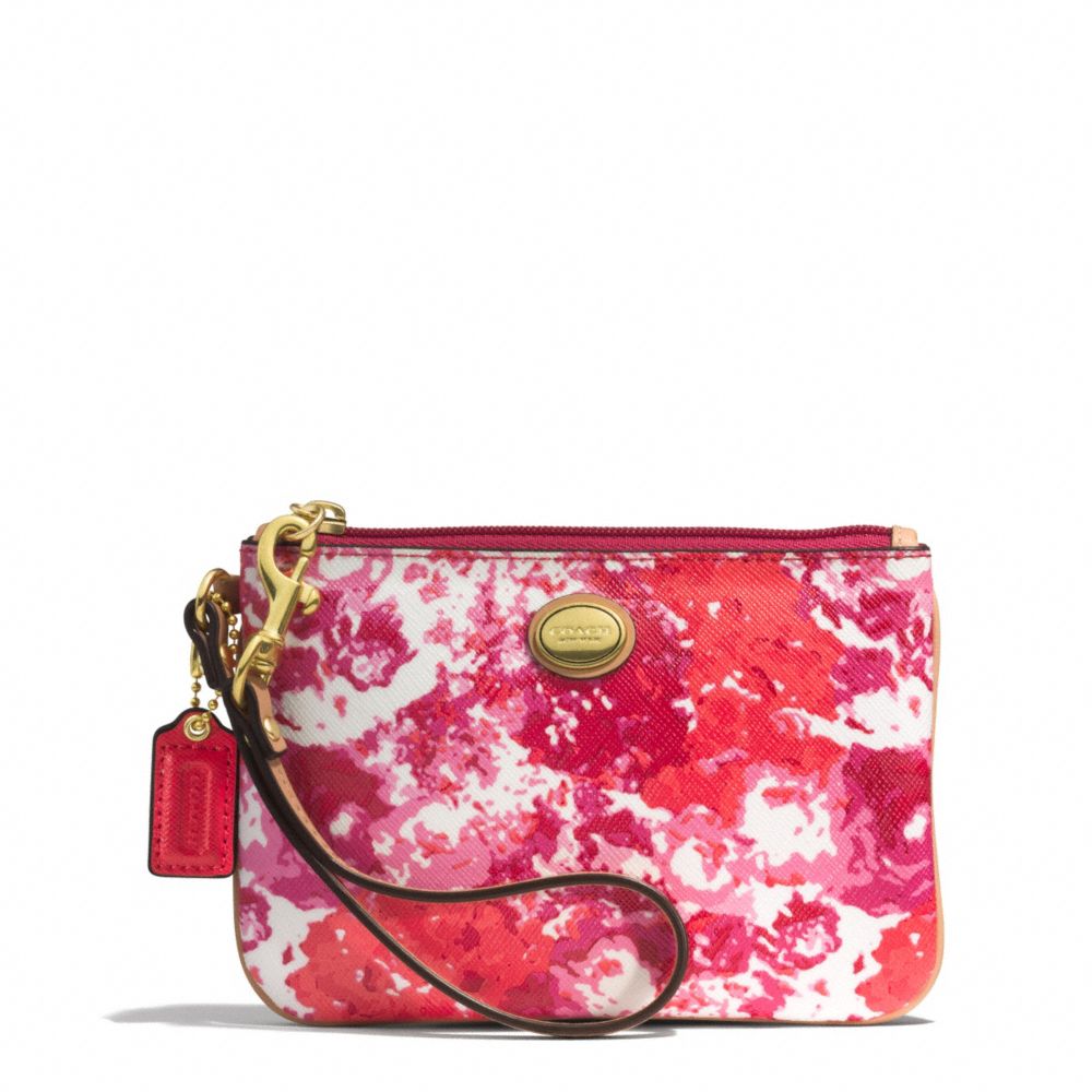 COACH F51753 Peyton Floral Print Small Wristlet BRASS/PINK MULTICOLOR