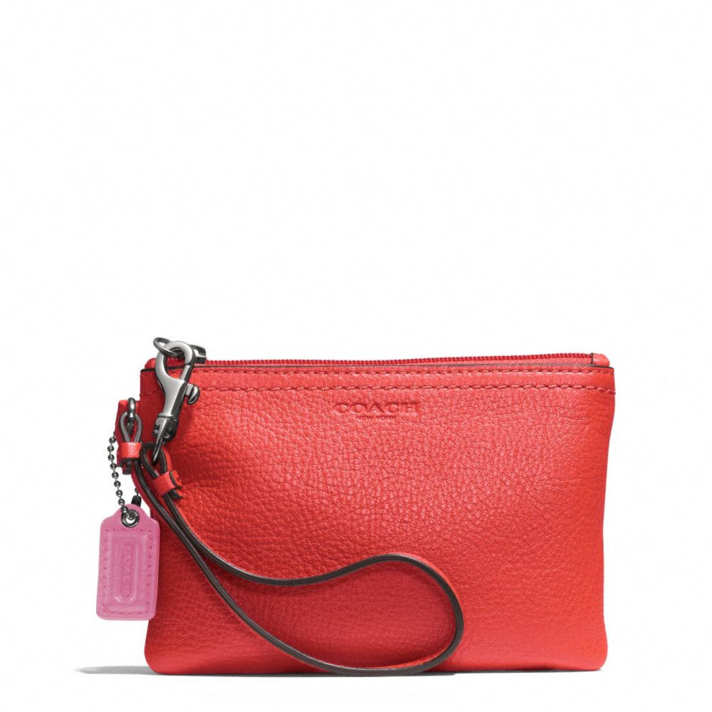 COACH f51763 PARK LEATHER SMALL WRISTLET SILVER/VERMILLION