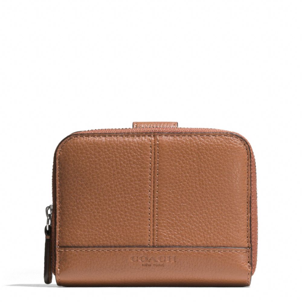 COACH F51766 Park Leather Medium Zip Around Wallet SILVER/SADDLE
