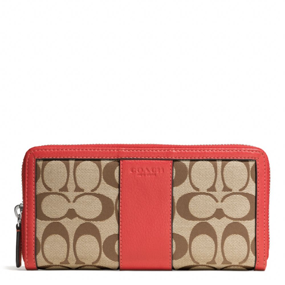 COACH PARK SIGNATURE ACCORDION ZIP WALLET - SILVER/KHAKI/VERMILLION - f51770