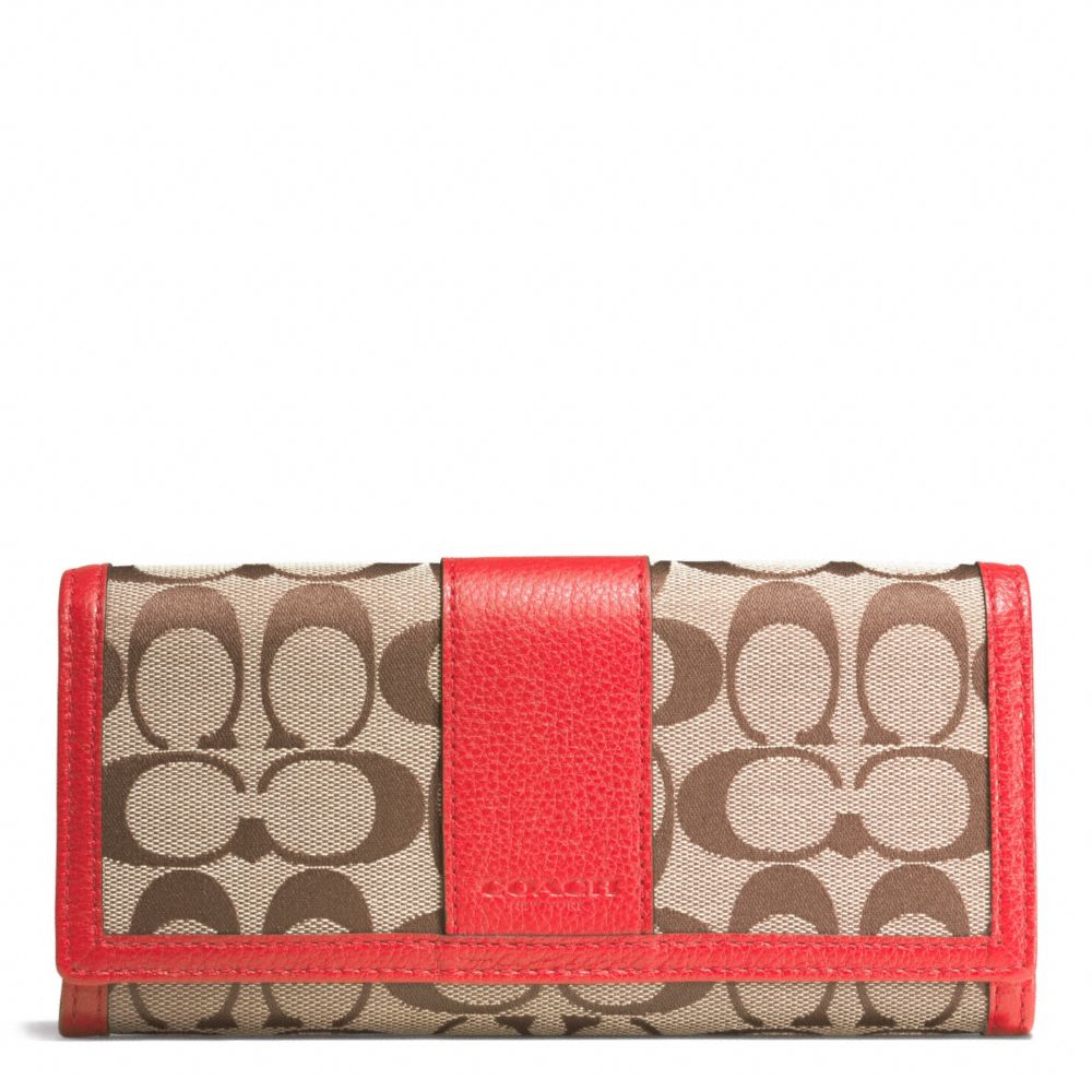 PARK SIGNATURE SLIM ENVELOPE WALLET - SILVER/KHAKI/VERMILLION - COACH F51772