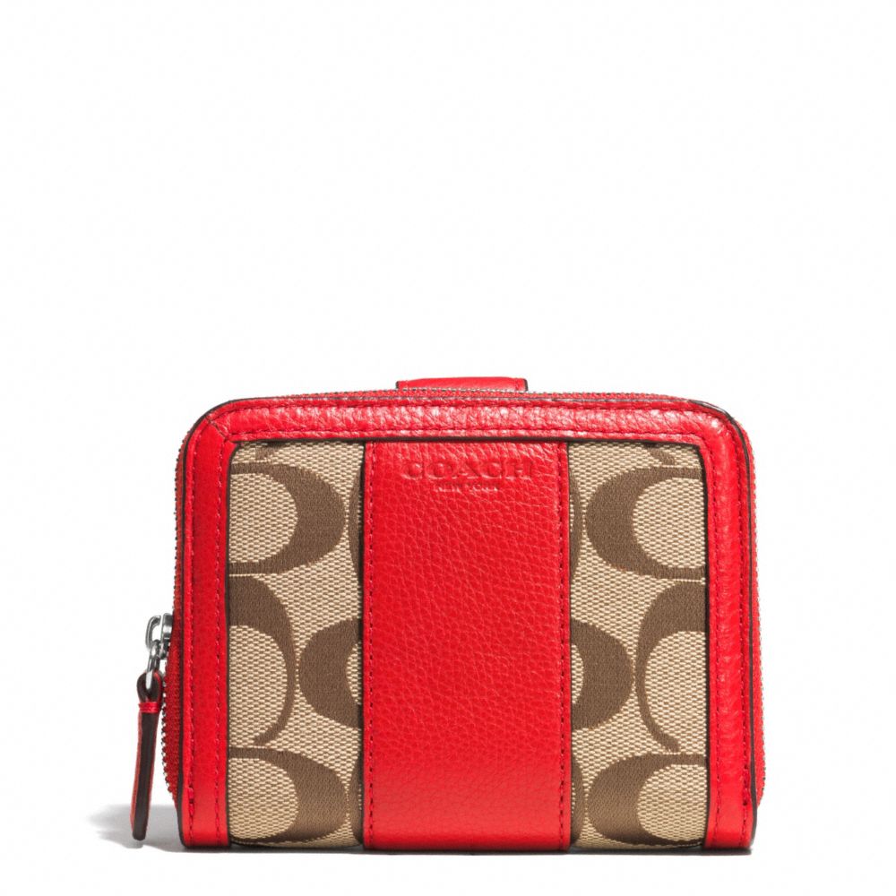 COACH PARK SIGNATURE MEDIUM ZIP AROUND WALLET - SILVER/KHAKI/VERMILLION - f51774