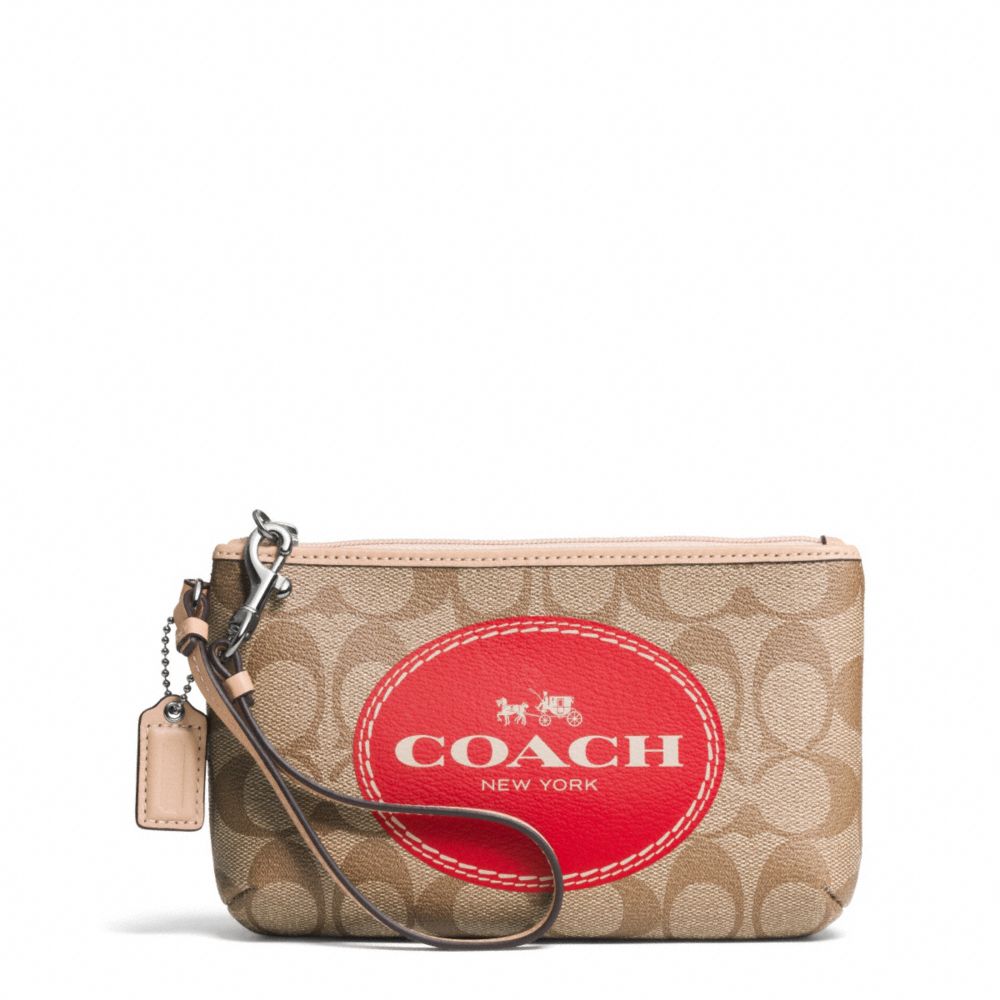 COACH HORSE AND CARRIAGE SIGNATURE MEDIUM WRISTLET - SILVER/KHAKI/VERMILLION - f51783