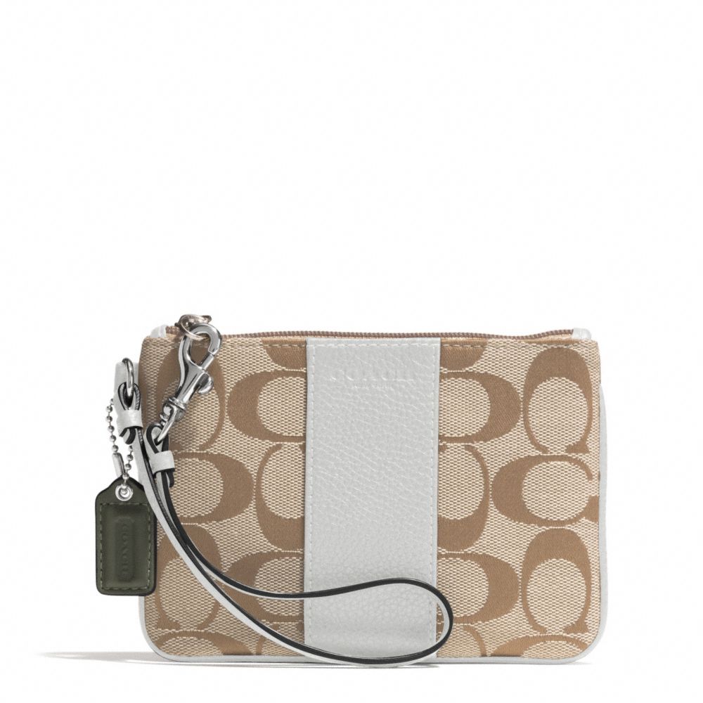 COACH f51786 PARK SIGNATURE SMALL WRISTLET SILVER/LIGHT KHAKI/PARCHMENT