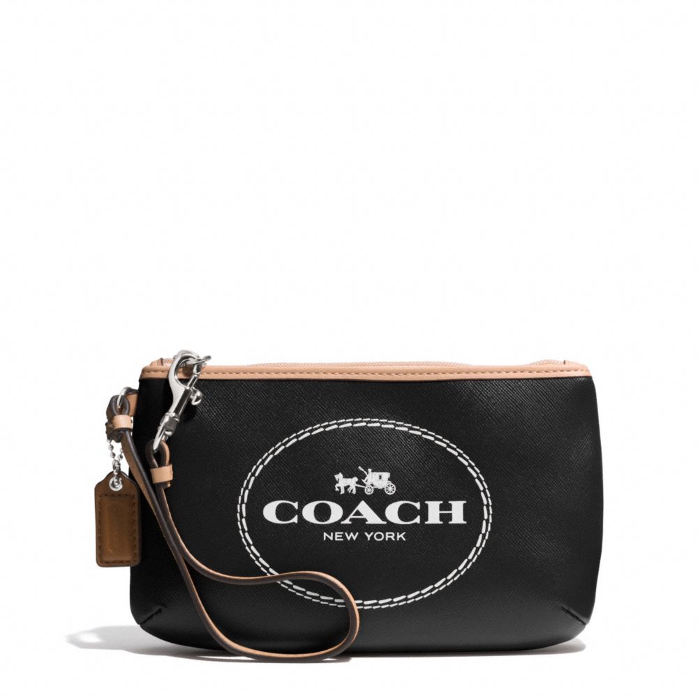 COACH F51788 HORSE AND CARRIAGE LEATHER MEDIUM WRISTLET SILVER/BLACK