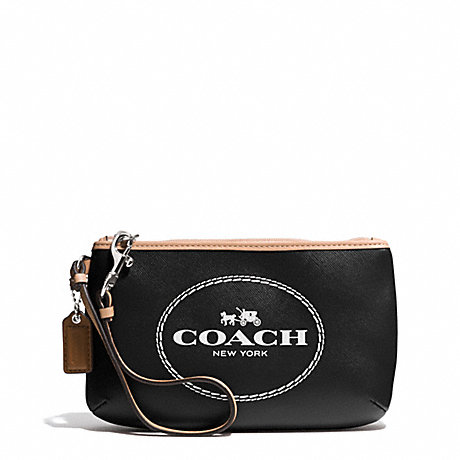 COACH F51788 HORSE AND CARRIAGE LEATHER MEDIUM WRISTLET SILVER/BLACK