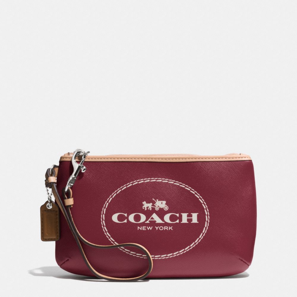 HORSE AND CARRIAGE LEATHER MEDIUM WRISTLET - f51788 - SILVER/CRIMSON