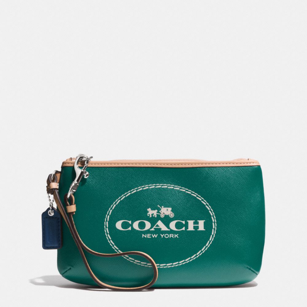 COACH F51788 Horse And Carriage Leather Medium Wristlet SILVER/LAGOON