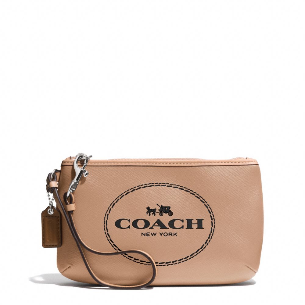 COACH f51788 HORSE AND CARRIAGE LEATHER MEDIUM WRISTLET SILVER/LIGHT KHAKI