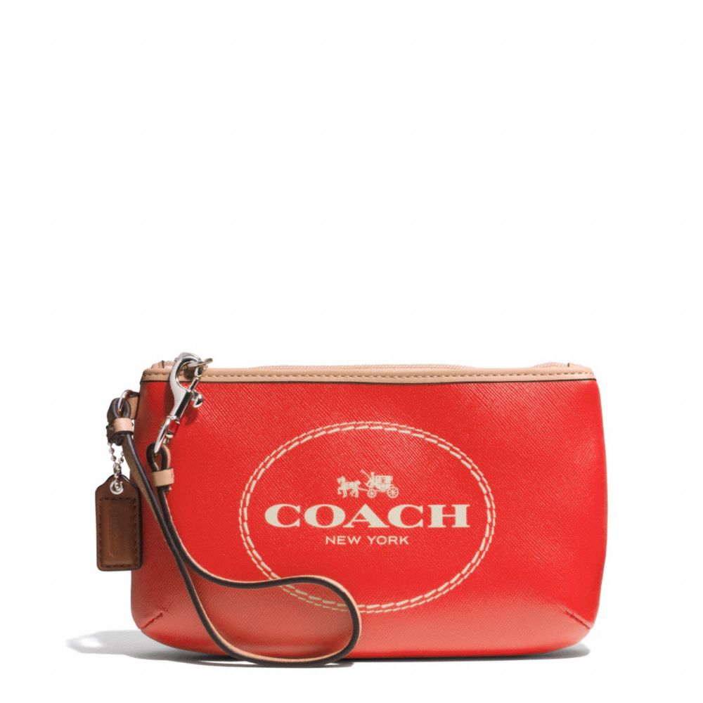 COACH F51788 Horse And Carriage Leather Medium Wristlet SILVER/VERMILLION