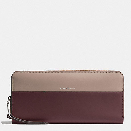 COACH F51800 SLIM ACCORDION ZIP WALLET IN COLORBLOCK RETRO AND BOARSKIN LEATHERS -ANTIQUE-NICKEL/OXBLOOD/OLIGHT-GOLDVE-GREY