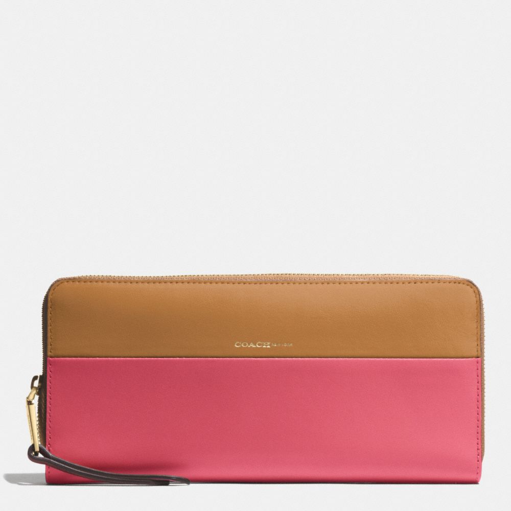 COACH COLORBLOCK RETRO AND BOARSKIN LEATHERS SLIM ACCORDION ZIP WALLET -  GOLD/LOGANBERRY/TAN - f51800